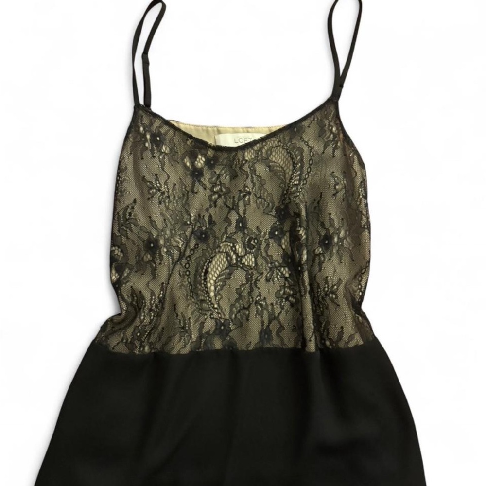 LOFT Black and Beige Lace Tank Top